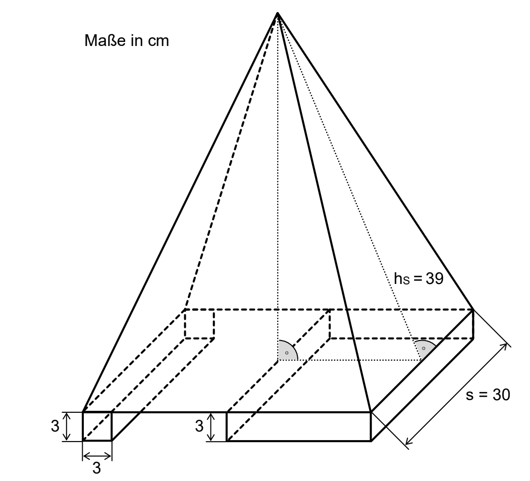 Geometrische Pyramide mit Maßangaben in cm